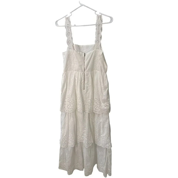 Just Me Tiered Lace Eyelet Maxi Dress White Size Large, Pre-Owned EUC - Picture 5 of 7